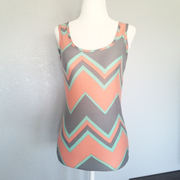 Rue 21 Coral & Turquoise Chevron Tank Top - Picture 1 of 4